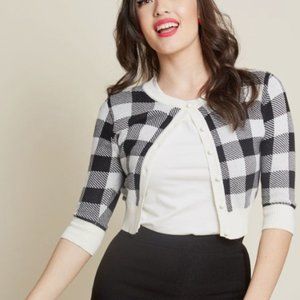 Collectif Rockabilly Research Cropped Cardigan in Black White Gingham Size - S